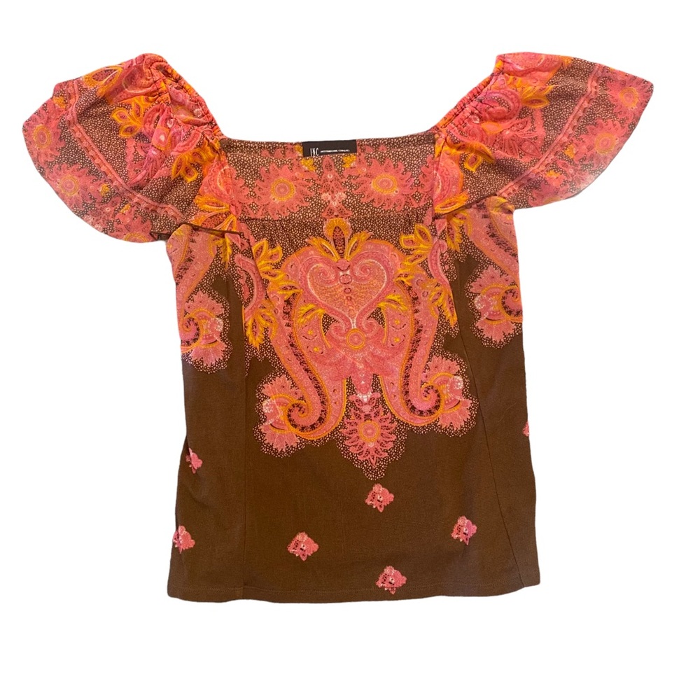 INC International Concepts Women’s Top Size M, Pink & Brown Paisley print